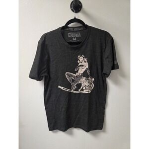 Moto76Co Graphic Tee Live Free Ride Hard Pin-Up Girl Motorcycle Dark Gray Sz-Med